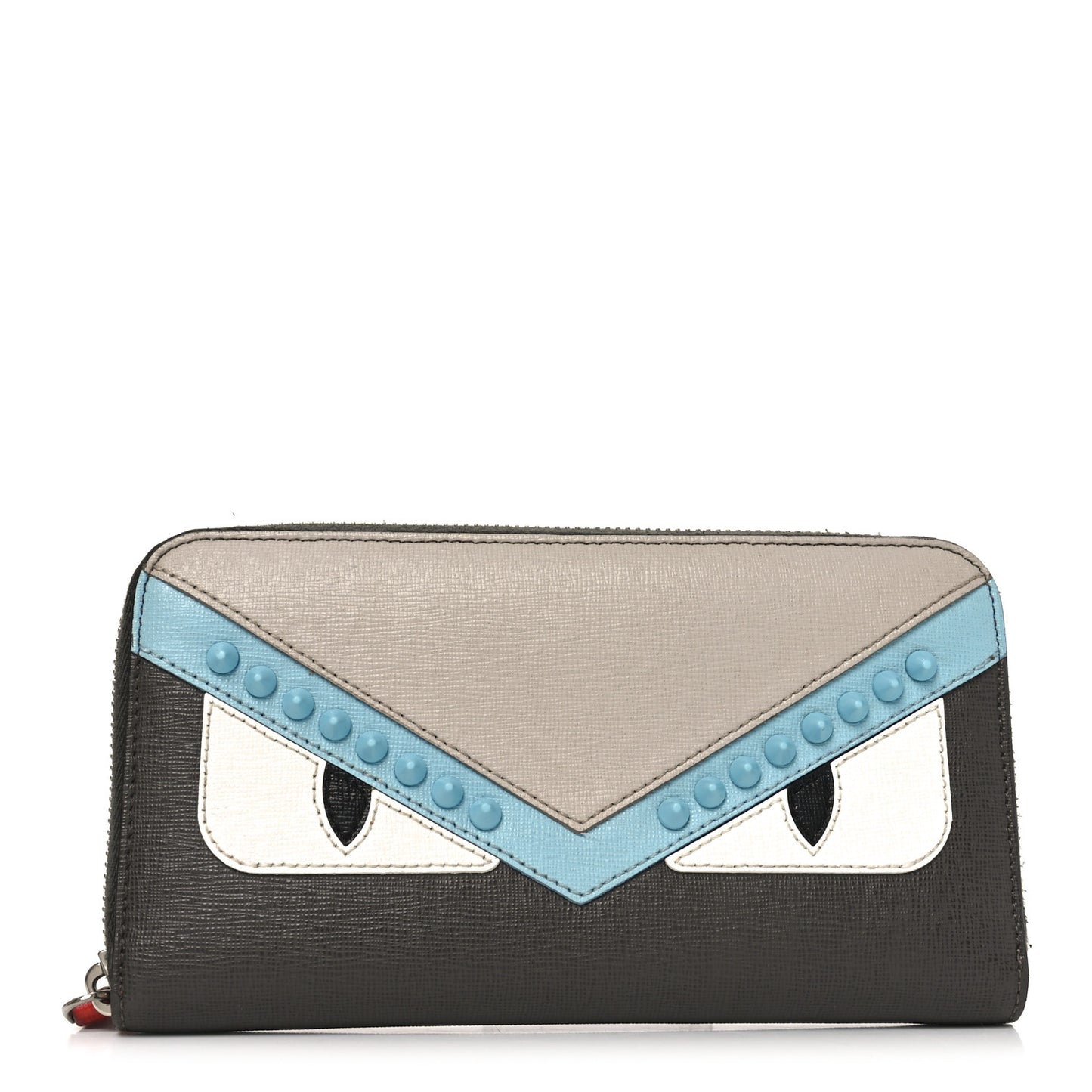 Vitello Elite Monster Eyes Studded Zip Around Wallet Carbone White Multicolor