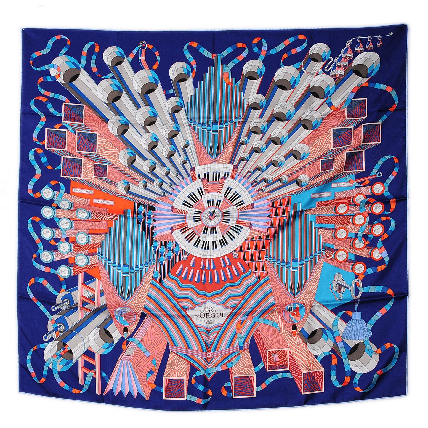 Silk Point D’Orgue Scarf 90 Marine Corail