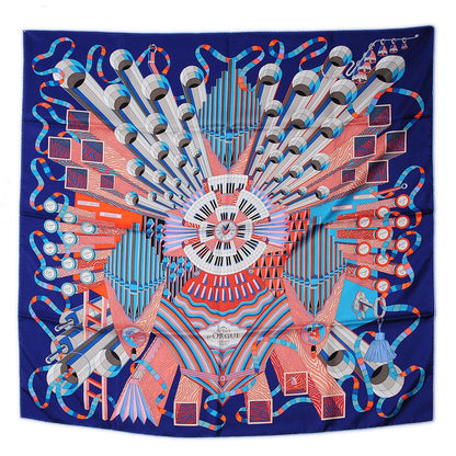 Hermes Silk Point D’Orgue Scarf 90 Marine Corail 2 of 7