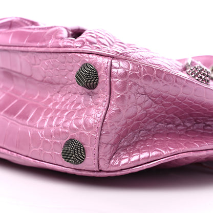 Balenciaga Metallic Extra Supple Calfskin Crystal Crocodile Embossed Small Le Cagole Shoulder Bag Pink 10 of 11