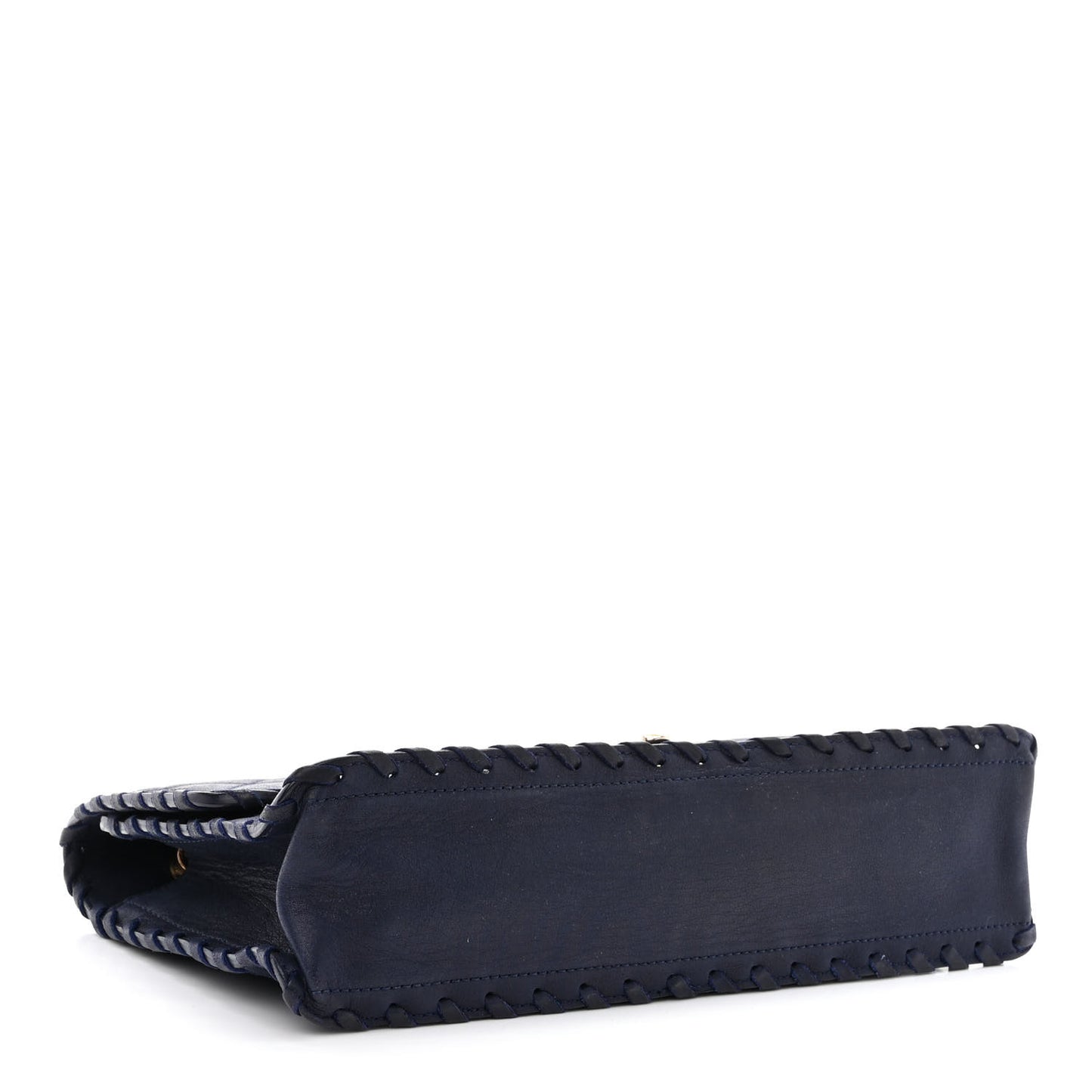 Iridescent Calfskin Small Happy Stitch Flap Navy