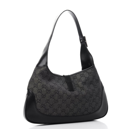 Gucci Denim Monogram Small Jackie O Hobo Black 3 of 10