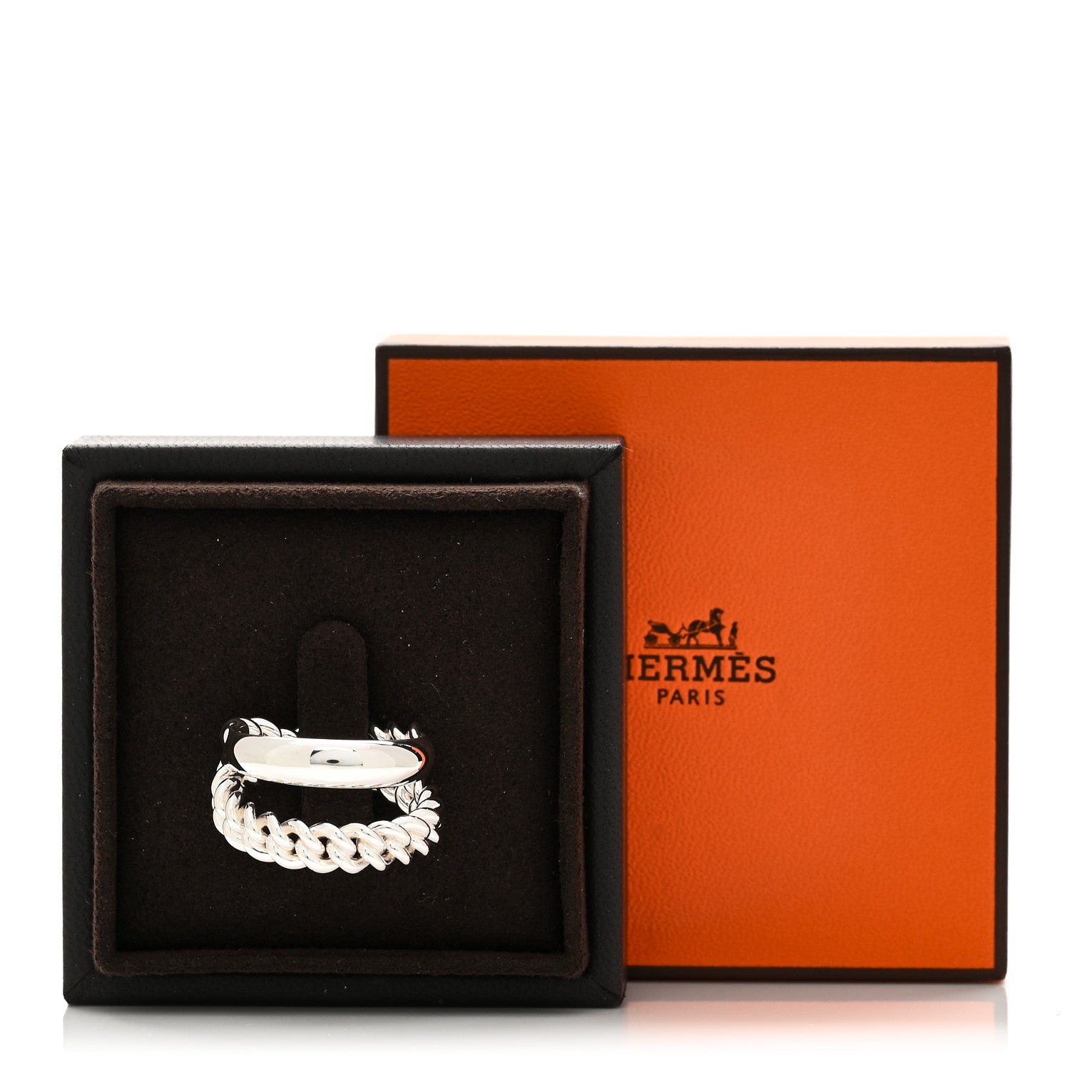 Hermes Sterling Silver MM Boucle Selier Inflexible Ring 63 10.5 5 of 5