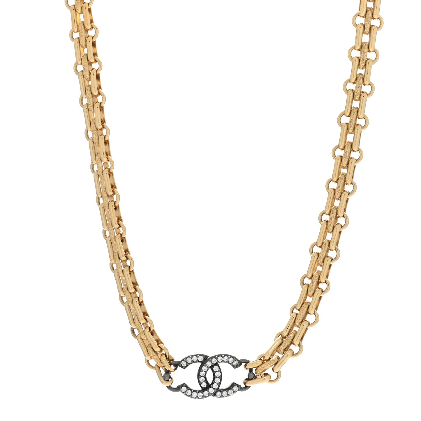 Crystal Chain Link CC Short Necklace Gold Silver
