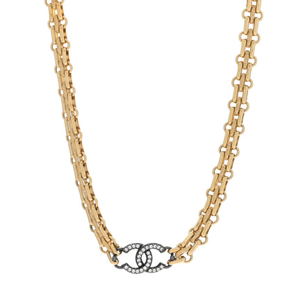 Chanel Crystal Chain Link CC Short Necklace Gold Silver 1 of 4