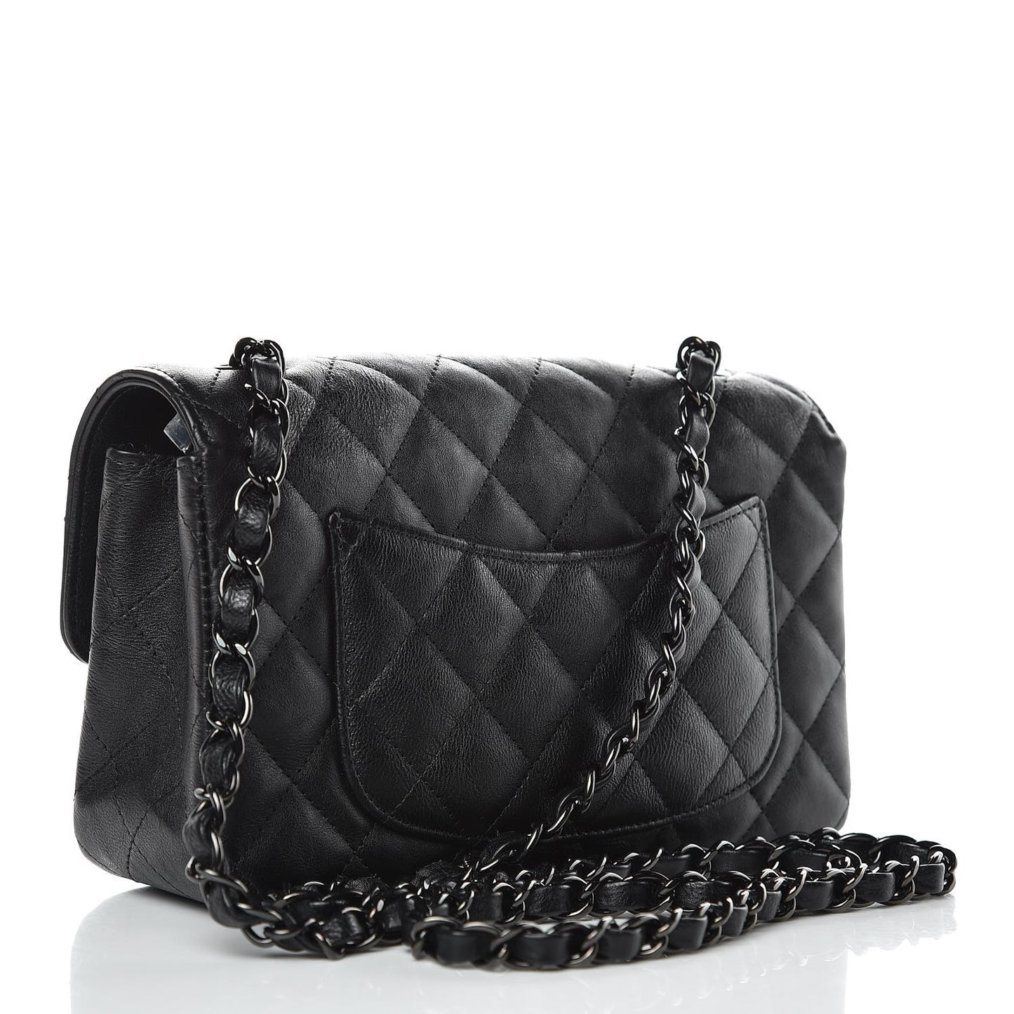 Crumpled Calfskin Quilted Mini Rectangular Flap So Black