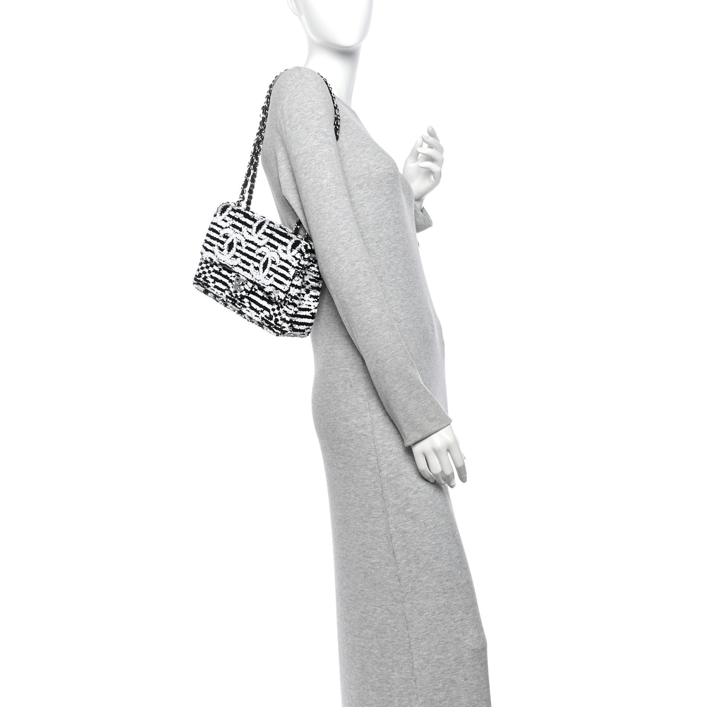 Sequin CC Medium Flap Black White