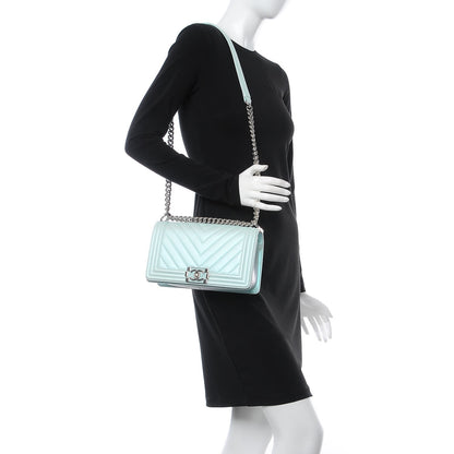 Chanel Metallic Lambskin Chevron Quilted Medium Boy Flap Light Blue 2 of 7