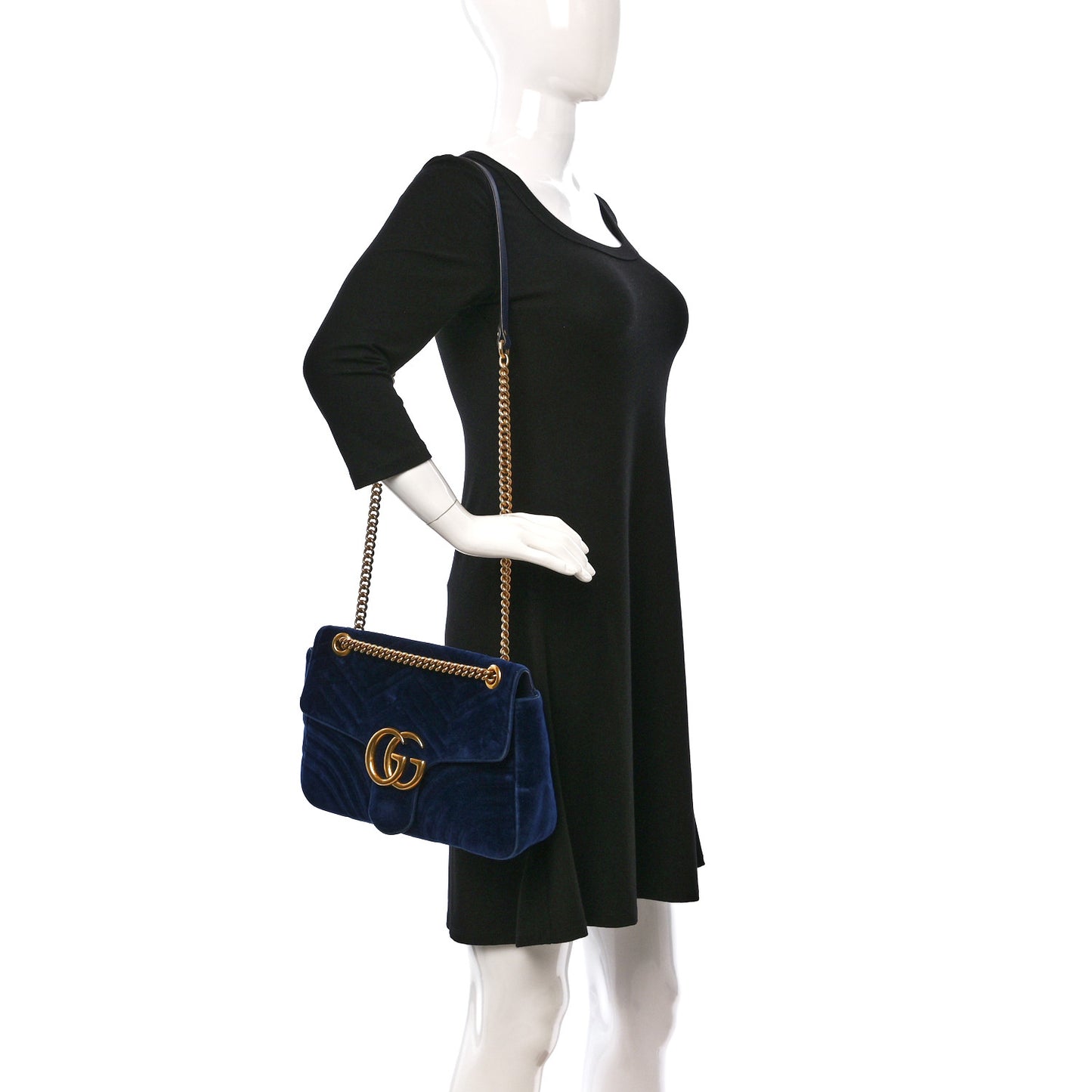Velvet Matelasse Medium GG Marmont Shoulder Bag Cobalt Blue
