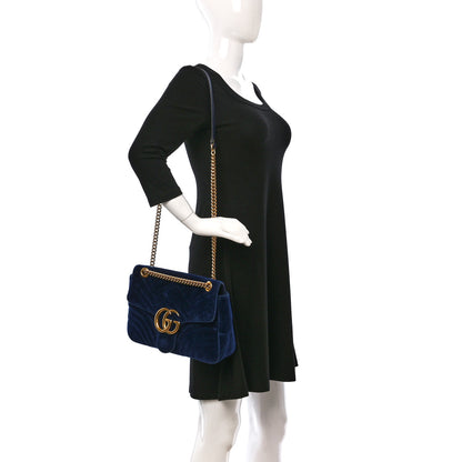 Gucci Velvet Matelasse Medium GG Marmont Shoulder Bag Cobalt Blue 2 of 9