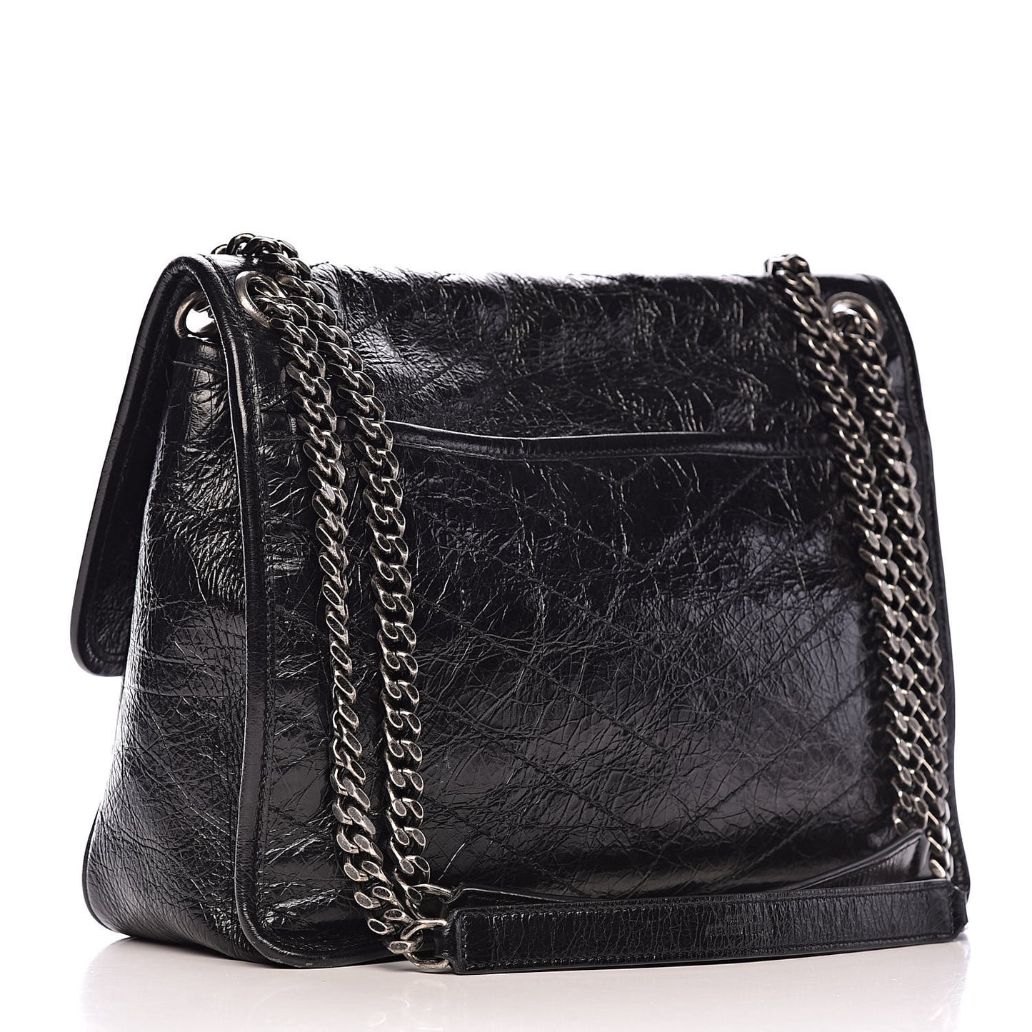 Crinkled Calfskin Matelasse Monogram Medium Niki Chain Satchel Black