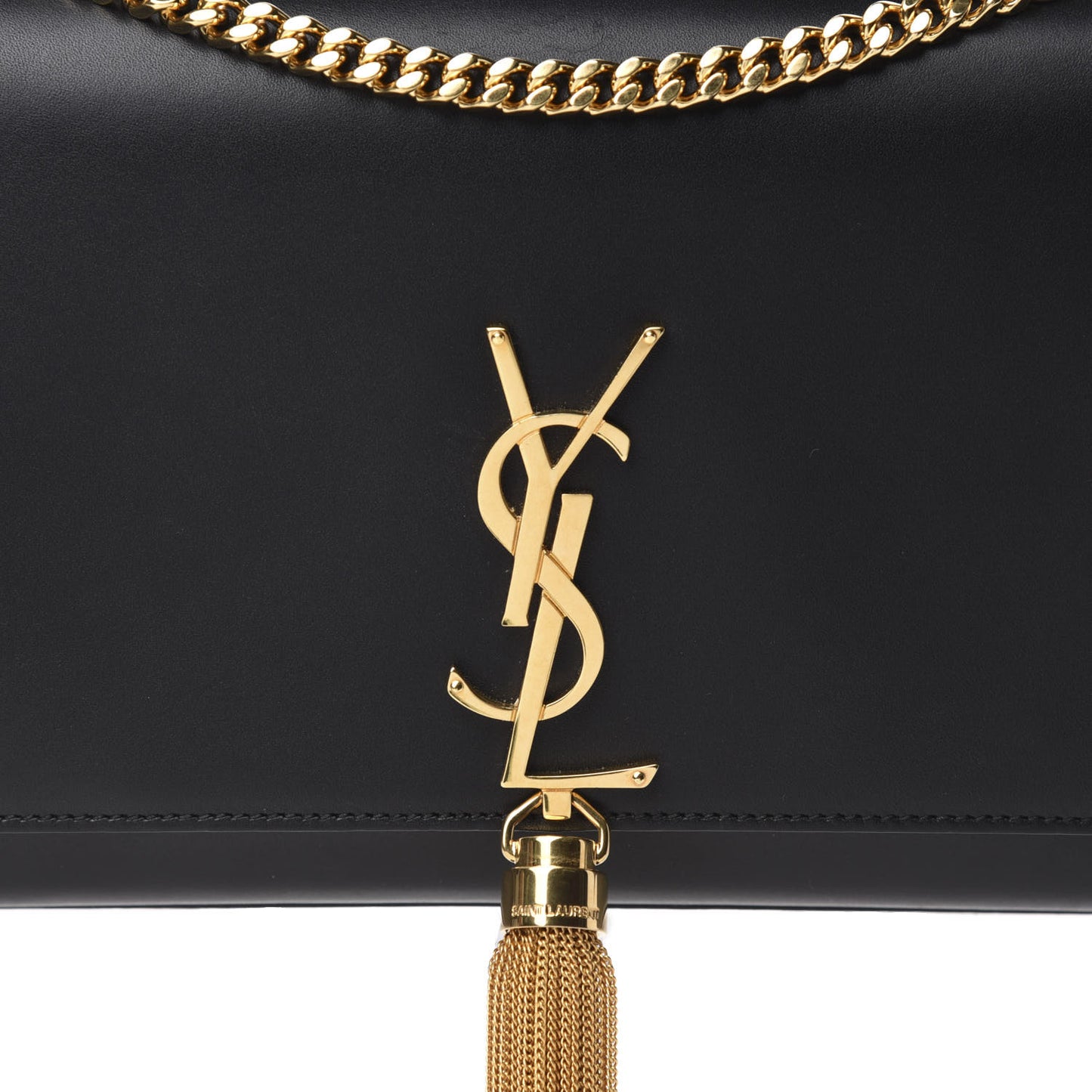 Smooth Calfskin Medium Classic Monogram Kate Tassel Satchel Black