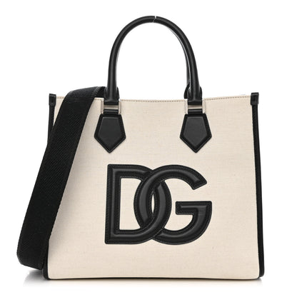 Dolce & Gabbana Canvas Calfskin Small DG Logo Shopper Natural Black 1 of 10