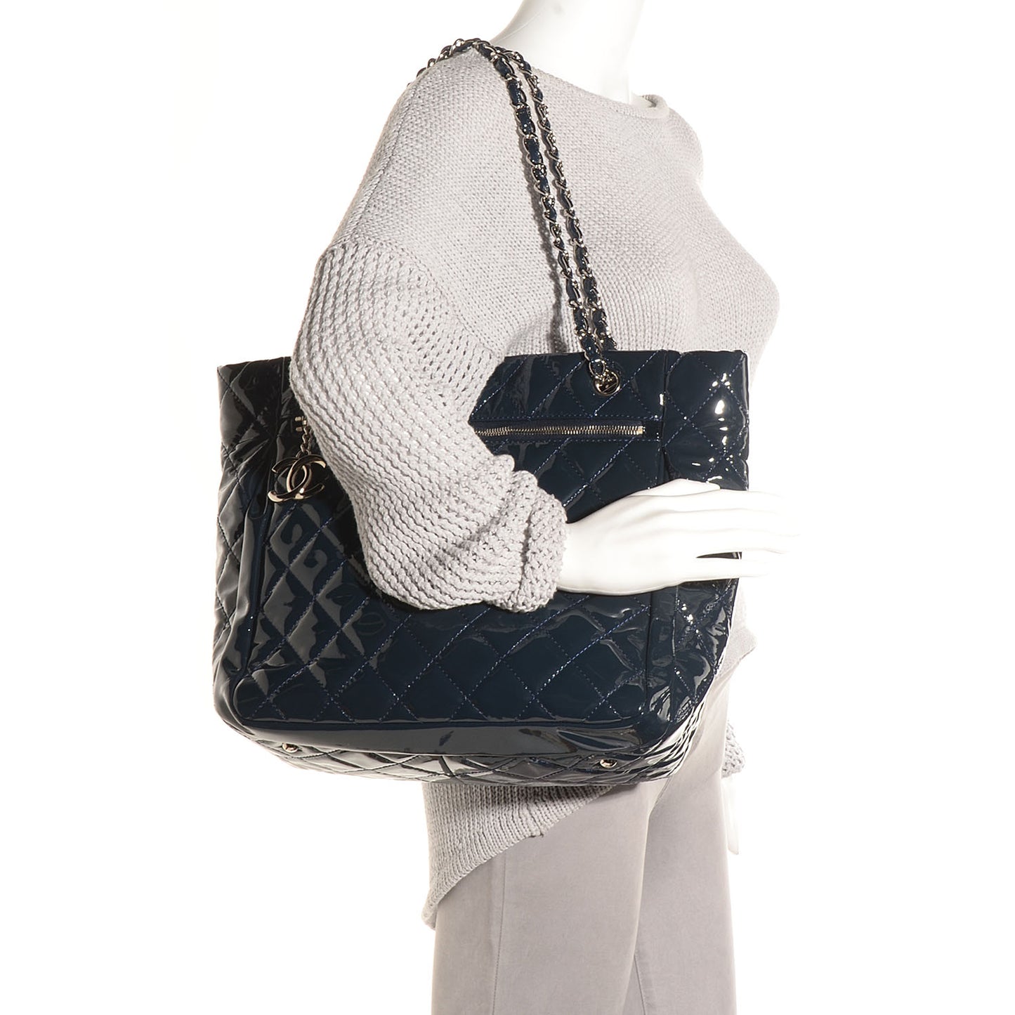 Patent Quilted Chic and Glitter Large Tote Navy Blue