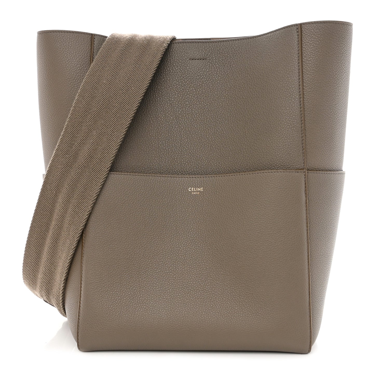 Soft Grained Calfskin Sangle Bucket Bag Taupe