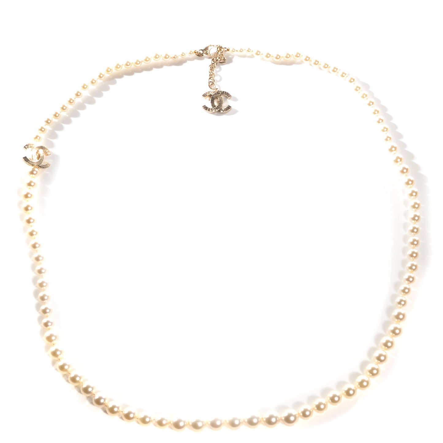 Pearl CC Long Necklace Light Gold