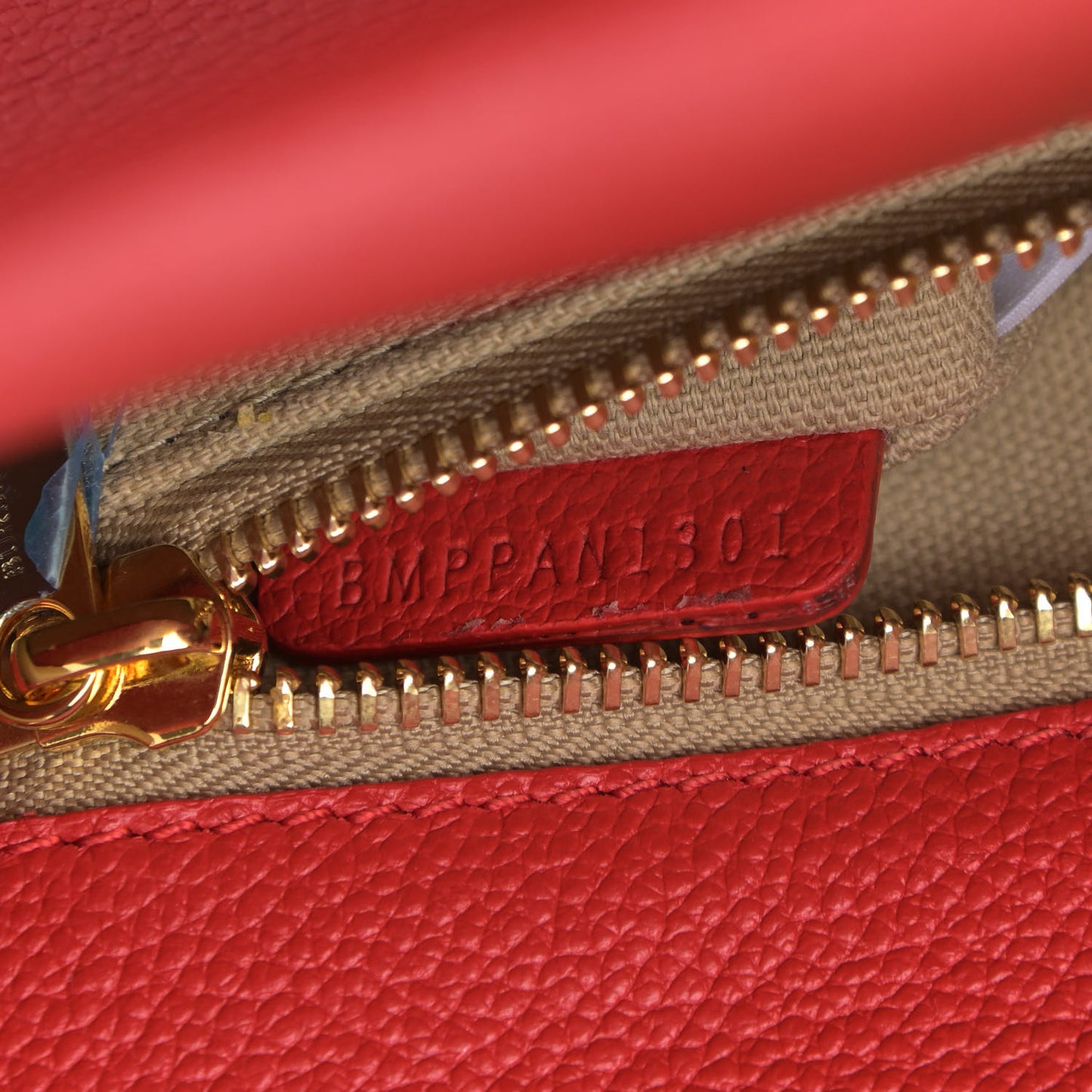Grainy Calfskin Small Two Handle Title Bag Red
