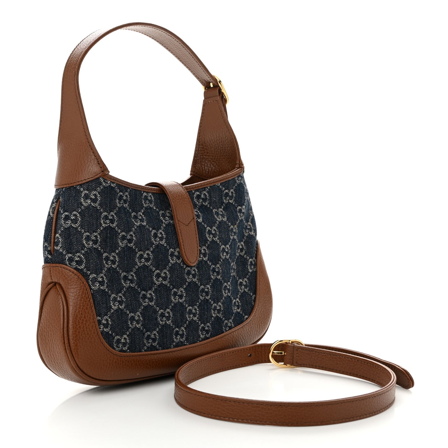 New Denim GG Monogram Calfskin Small Jackie 1961 Hobo Blue Tea Cuir