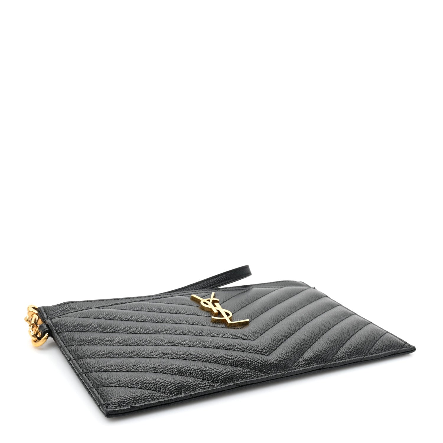 Saint Laurent Grain De Poudre Chevron Monogram Large Bill Pouch Black 4 of 12