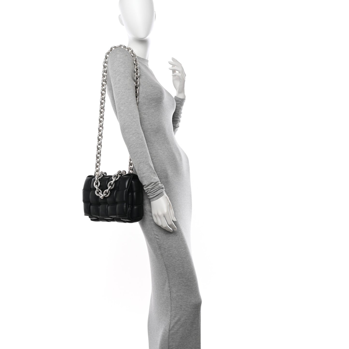 Lambskin Maxi Intreccio Padded Chain Cassette Crossbody Bag Black