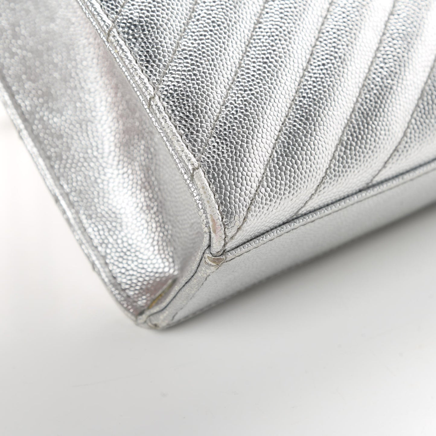 Metallic Grain De Poudre Matelasse Chevron Medium Monogram Satchel Silver