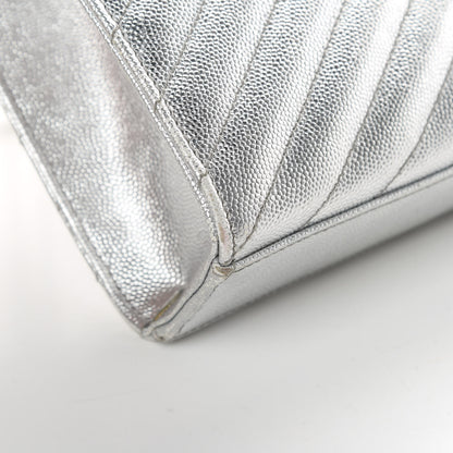 Saint Laurent Metallic Grain De Poudre Matelasse Chevron Medium Monogram Satchel Silver 12 of 17