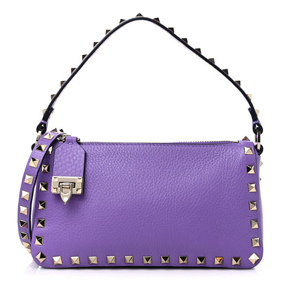 Valentino Garavani Pebbled Calfskin Small Rockstud Flip Lock Shoulder Bag Glicine 1 of 8