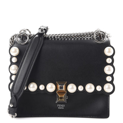 Fendi Vitello Liberty Pearl Scalloped Studded Small Kan I Shoulder Bag Black 1 of 8