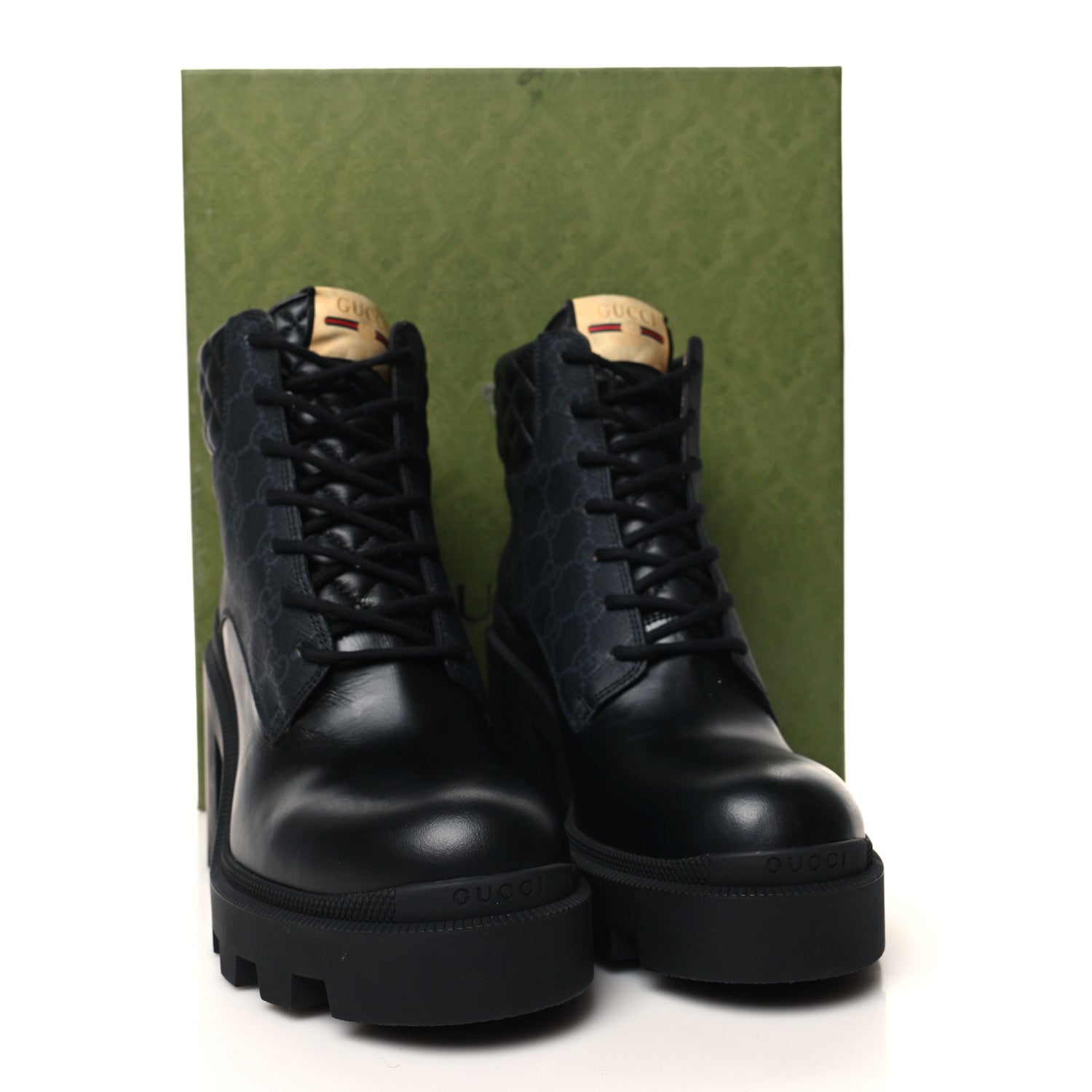 Gucci Apollo Calfskin GG Supreme Nappa Samoa Quilted Lace Up Ankle Boots 41 Black 9 of 9
