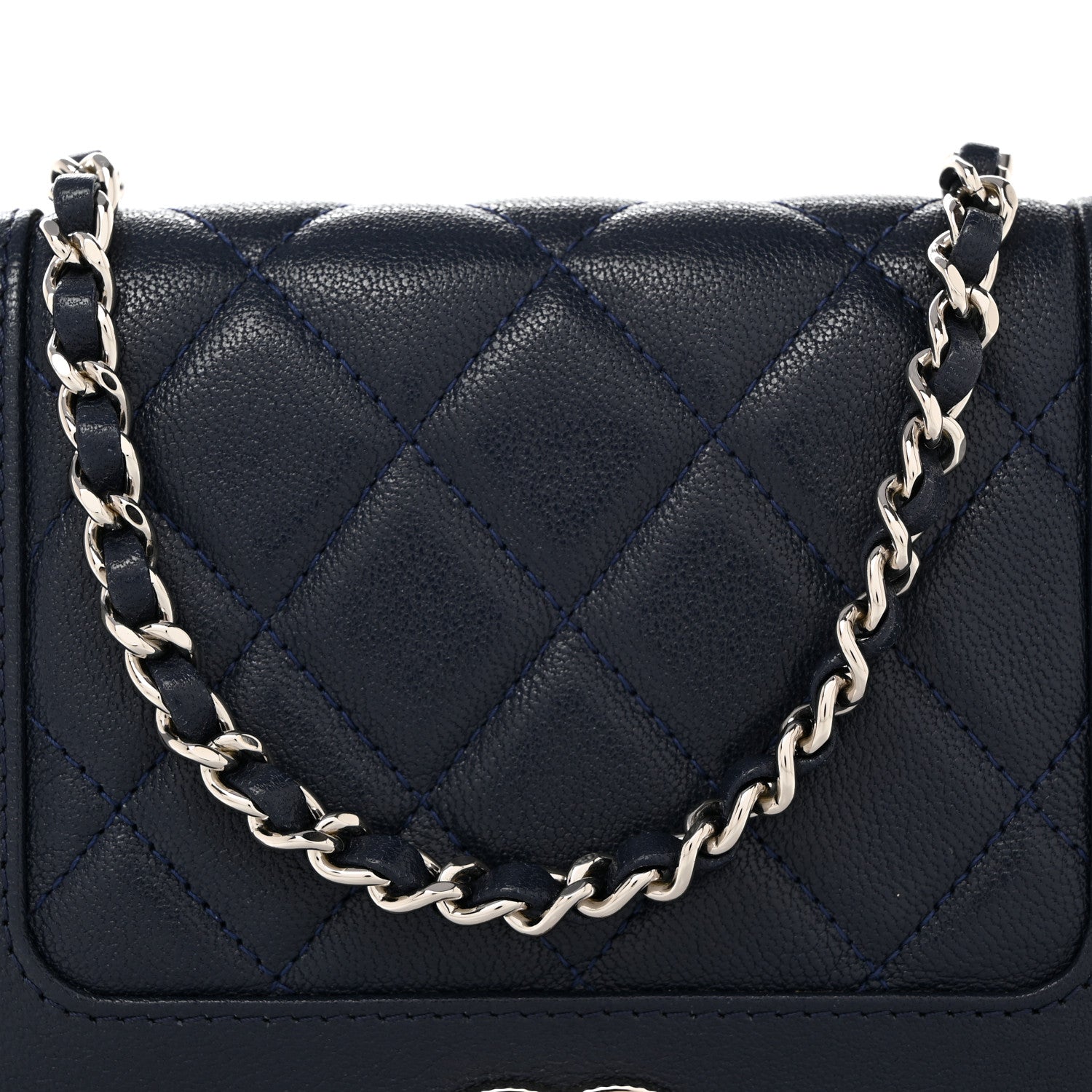 Chanel Sheepskin Quilted Vintage Mademoiselle Wallet On Chain WOC Navy 8 of 8
