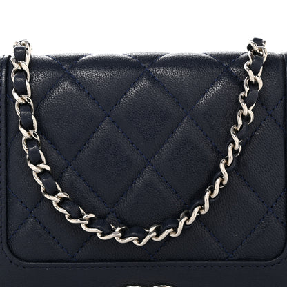 Chanel Sheepskin Quilted Vintage Mademoiselle Wallet On Chain WOC Navy 8 of 8