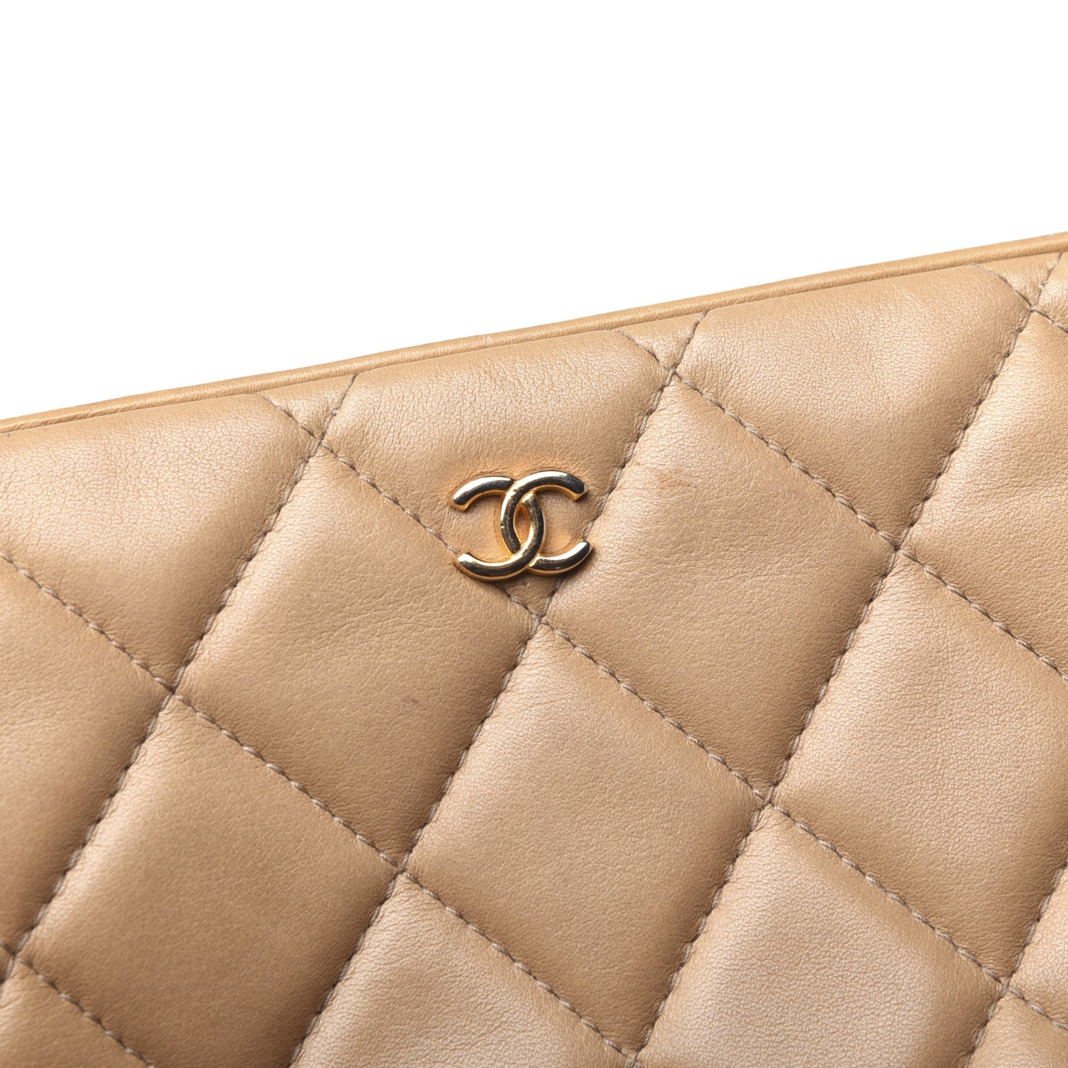 Chanel Lambskin Quilted Cosmetic Zip Pouch Beige 13 of 21