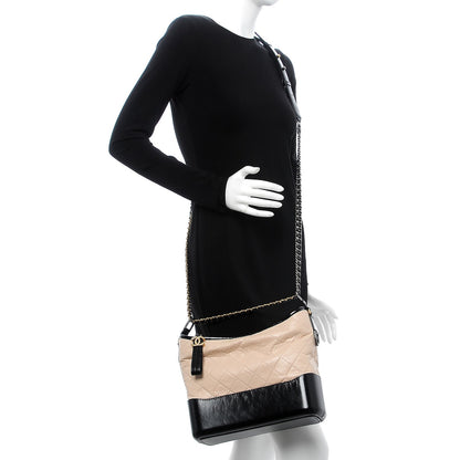 Chanel Aged Calfskin Quilted Medium Gabrielle Hobo Beige Black 2 of 9