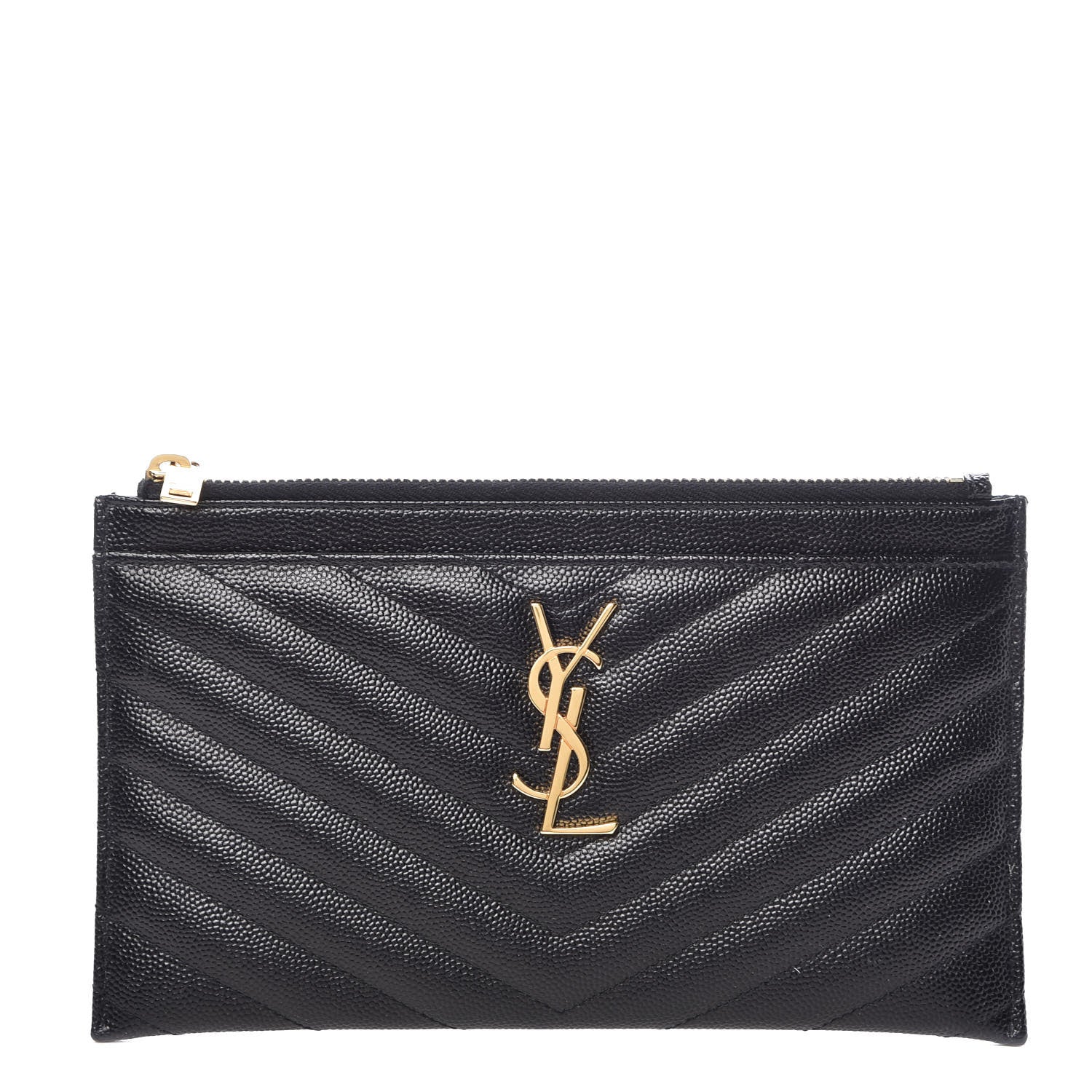 Saint Laurent Grain De Poudre Chevron Monogram Bill Pouch Black 1 of 7