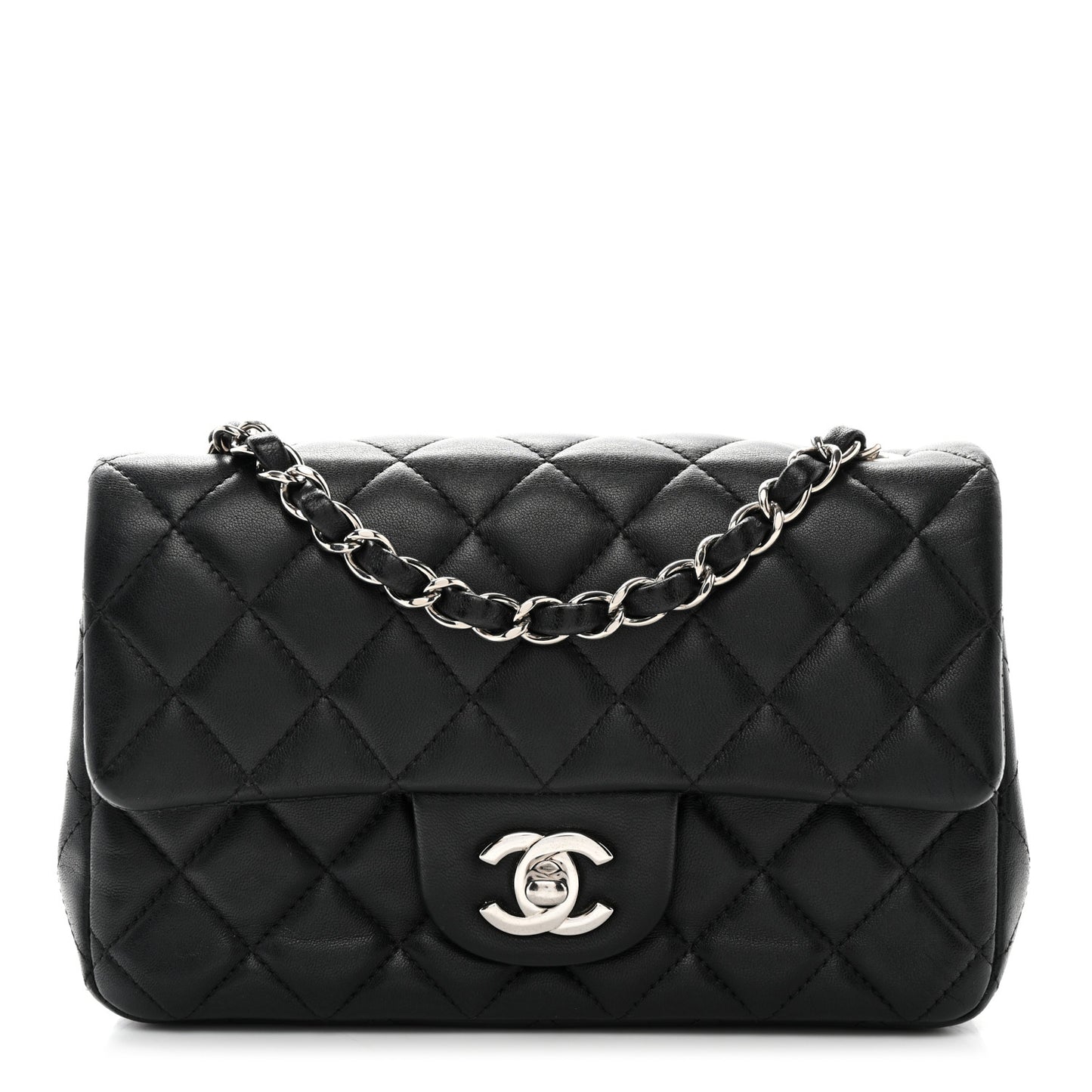 Lambskin Quilted Mini Rectangular Flap Black
