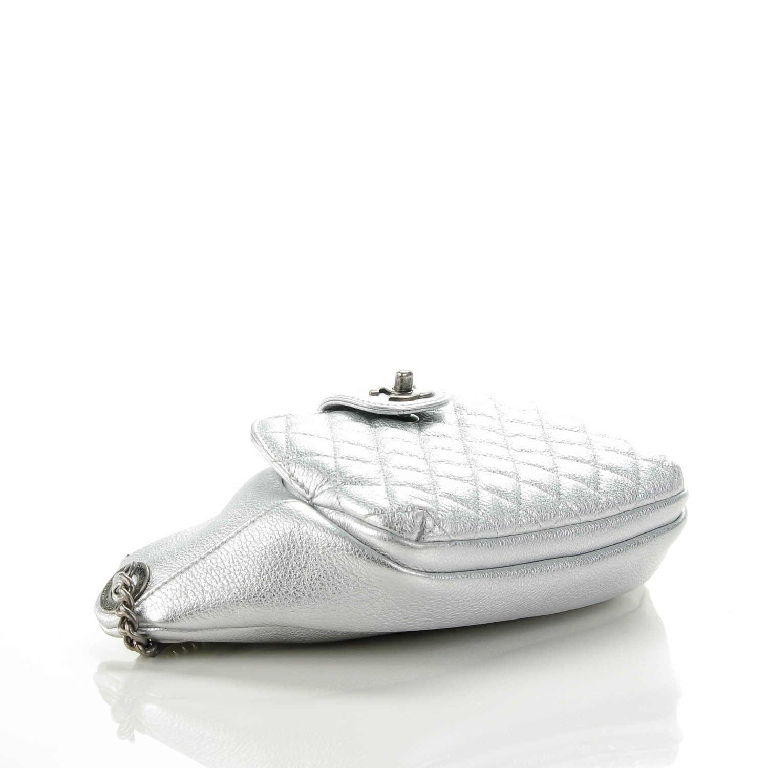 Chanel Metallic Grained Calfskin Quilted Casual Rock Waist Bag Fanny Pack Silver 4 of 7