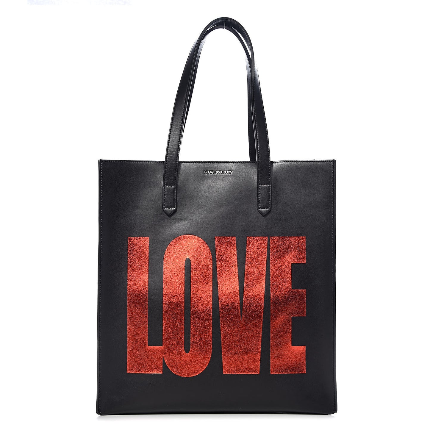 Calfskin Love Print Shopper Tote Black