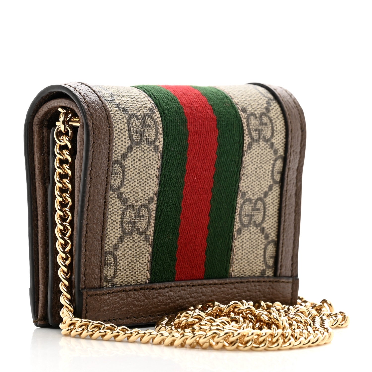 Gucci GG Supreme Monogram Web Ophidia Chain Card Case Wallet Beige New Acero 3 of 8