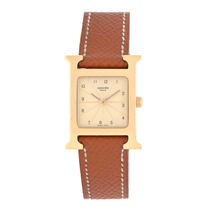 Hermes Stainless Steel Epsom 21mm Heure H Hour Quartz Watch Gold 1 of 5