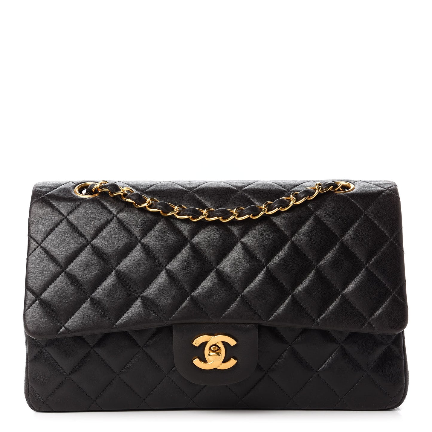 Lambskin Quilted Medium Double Flap Black