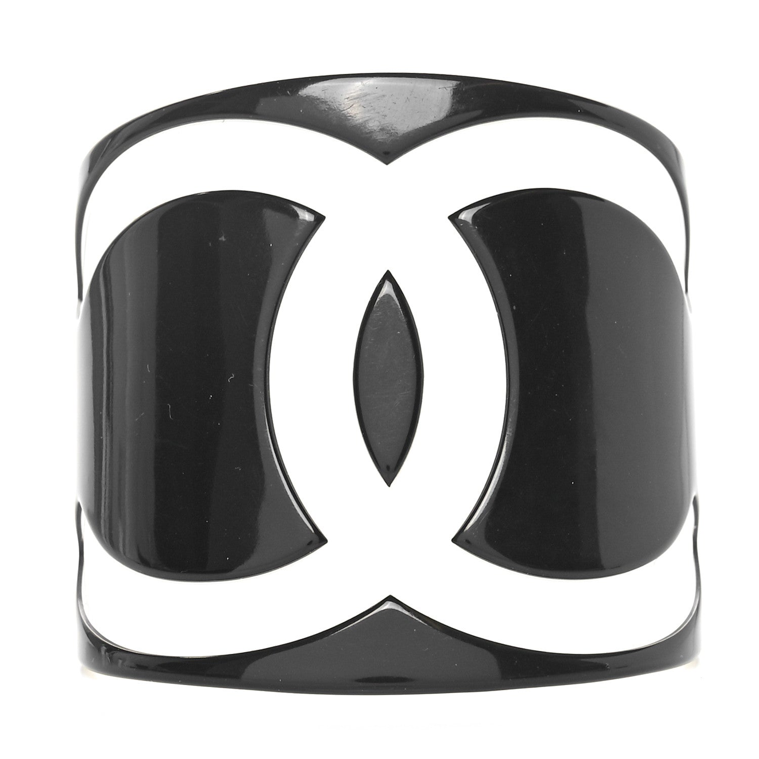 Chanel Resin CC Wide Cuff Black White 1 of 3