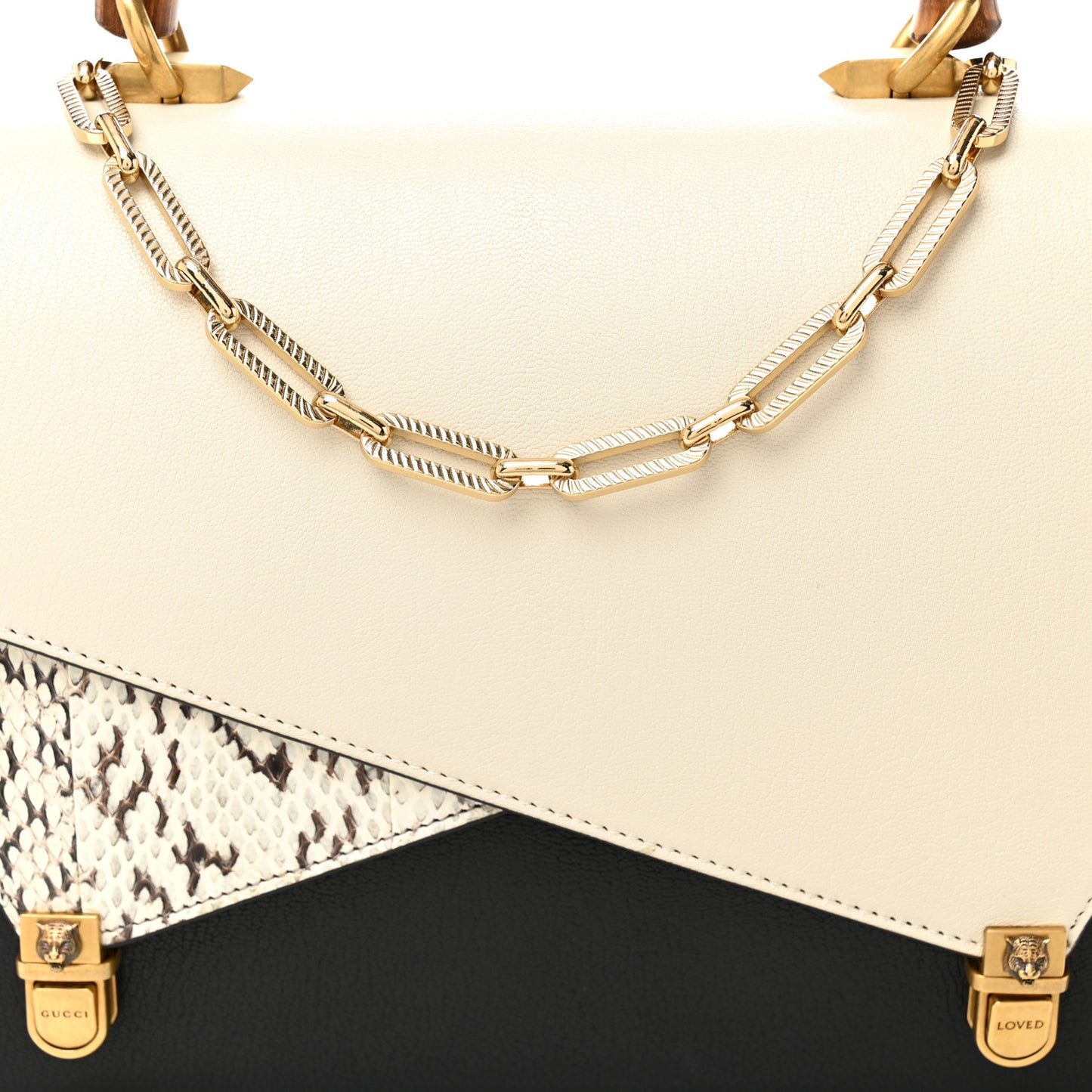 Calfskin Snakeskin Medium Ottilia Top Handle Bag Black White