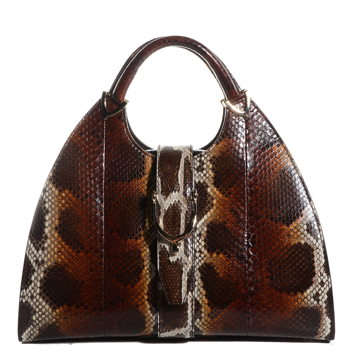 Python Stirrup Medium Top Handle Bag Brown