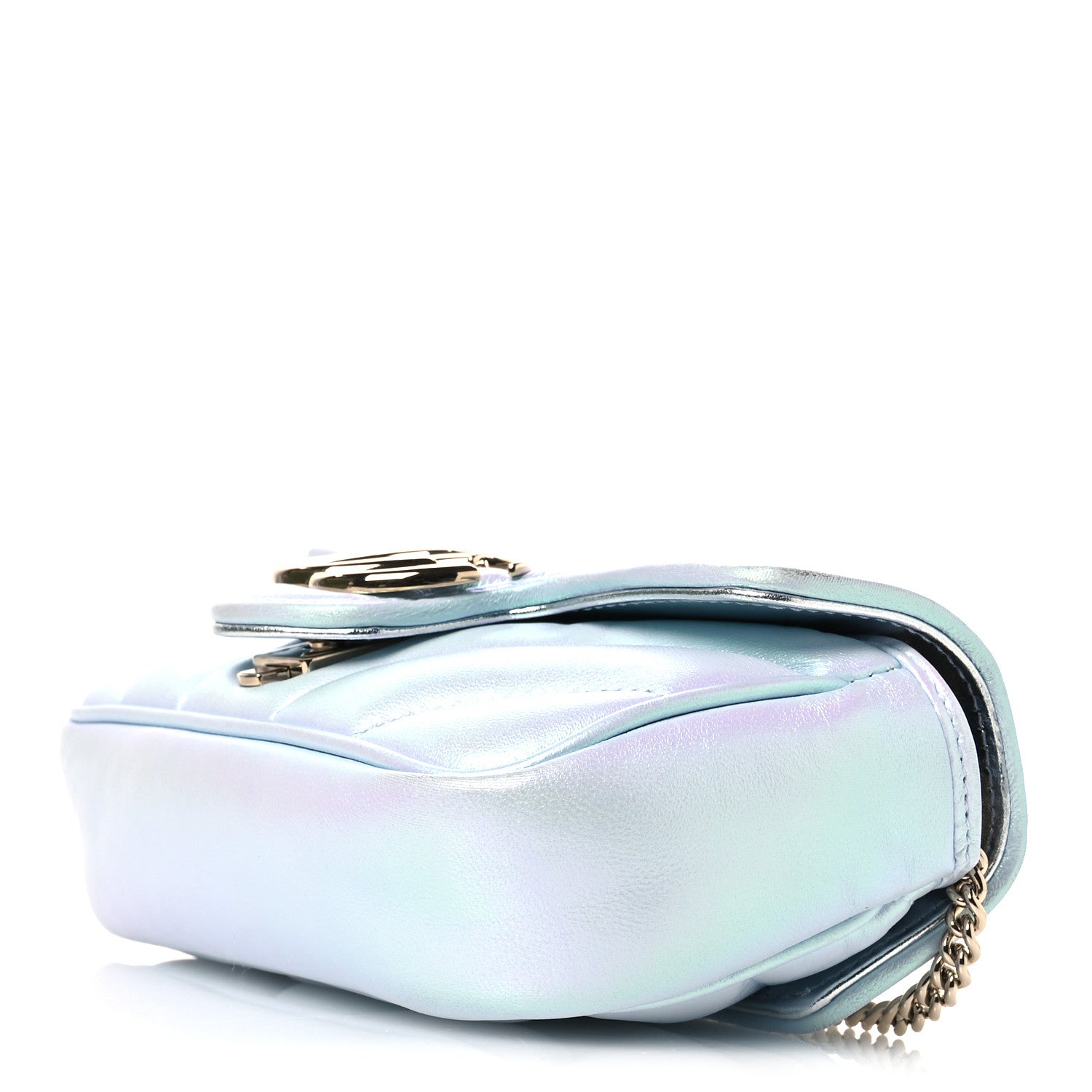 Gucci Iridescent Nappa Chevron Matelasse Small GG Marmont Shoulder Bag Iridescent Snow Light Blue 10 of 11
