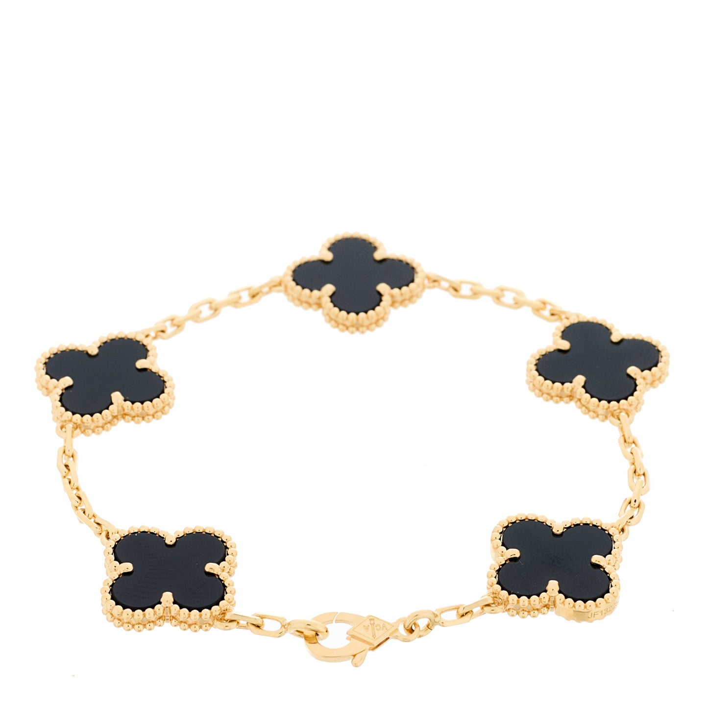 18K Yellow Gold Black Onyx 5 Motifs Vintage Alhambra Bracelet