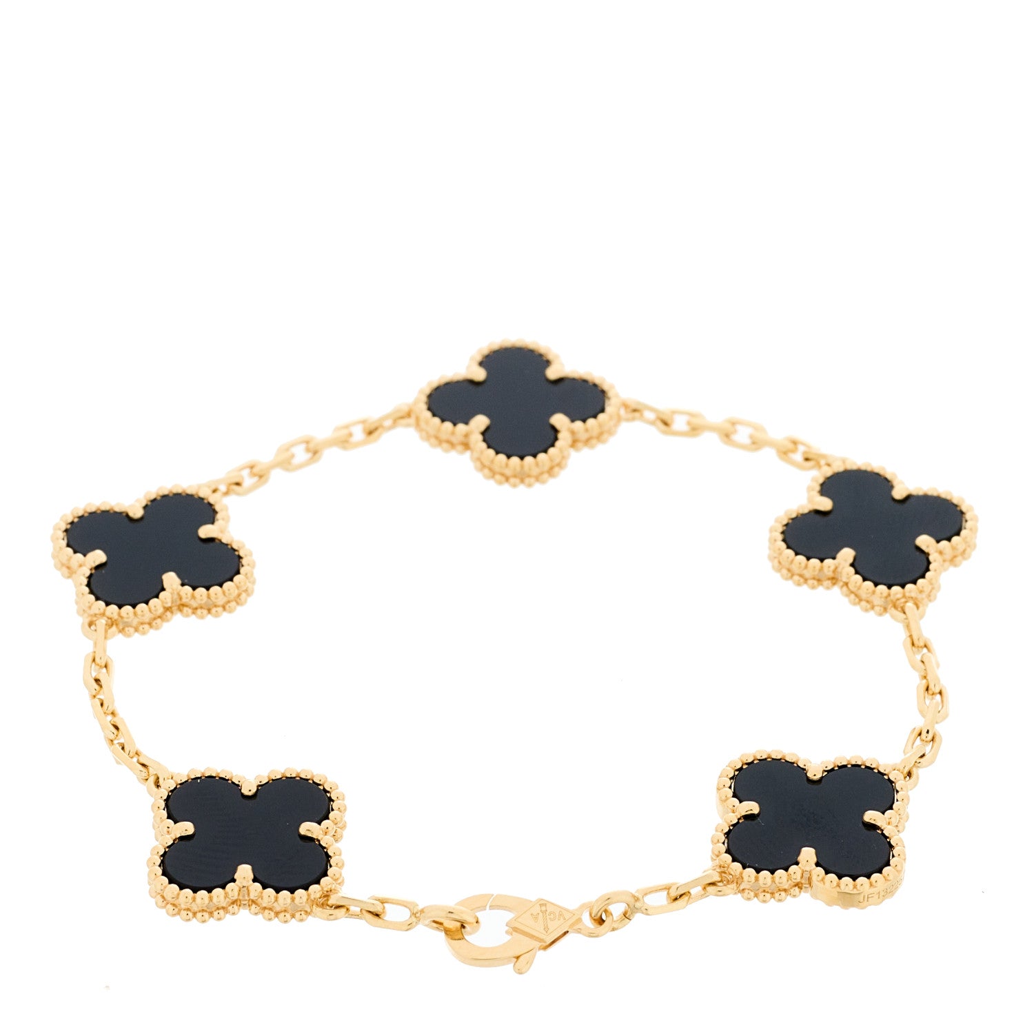 Van Cleef & Arpels 18K Yellow Gold Black Onyx 5 Motifs Vintage Alhambra Bracelet 2 of 5