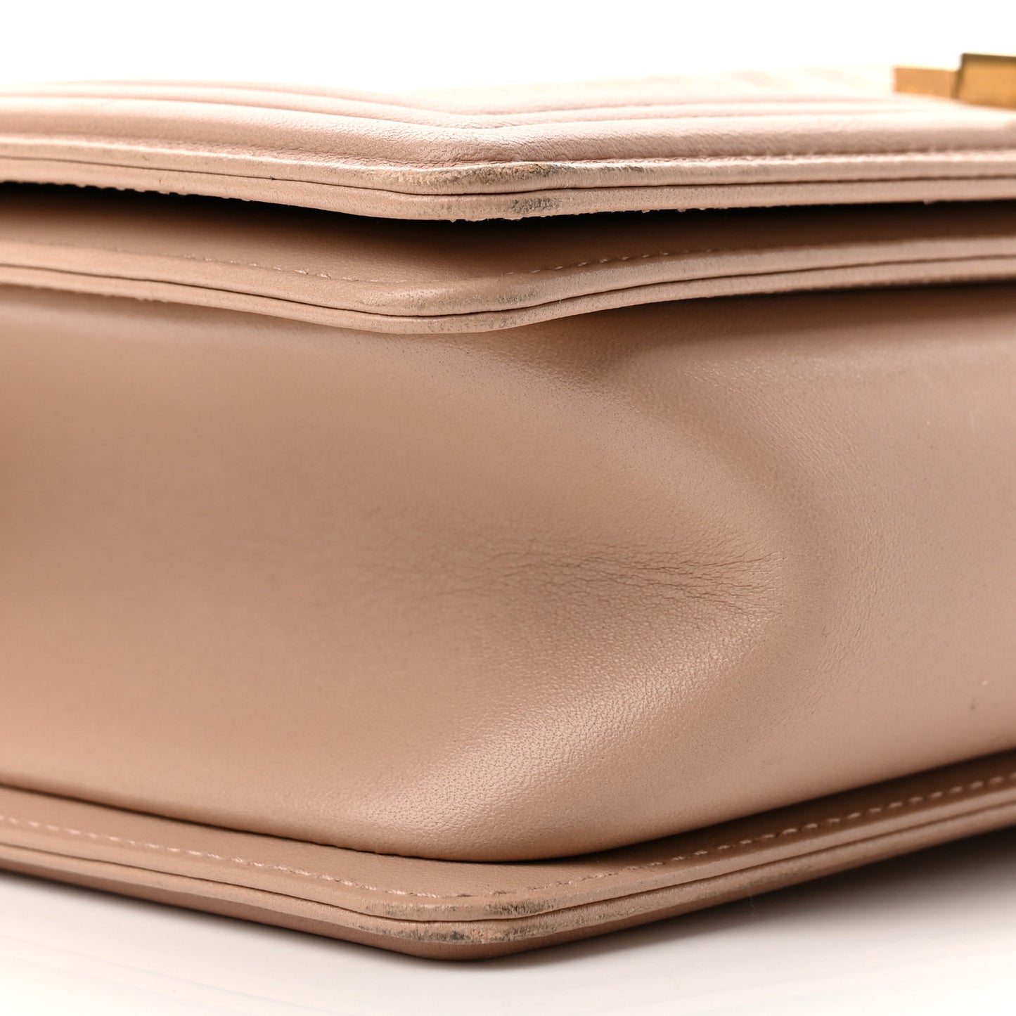 Lambskin Chevron Chain Stitched Medium Boy Flap Beige