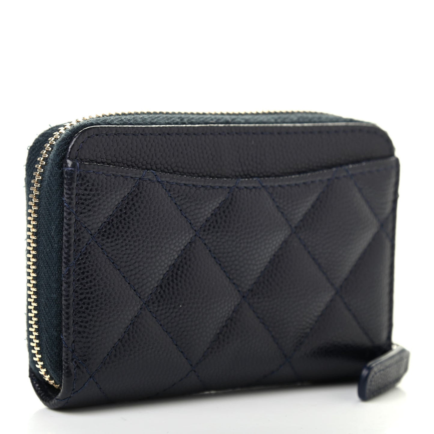 Caviar Quilted Zip Coin Purse Wallet Dark Blue