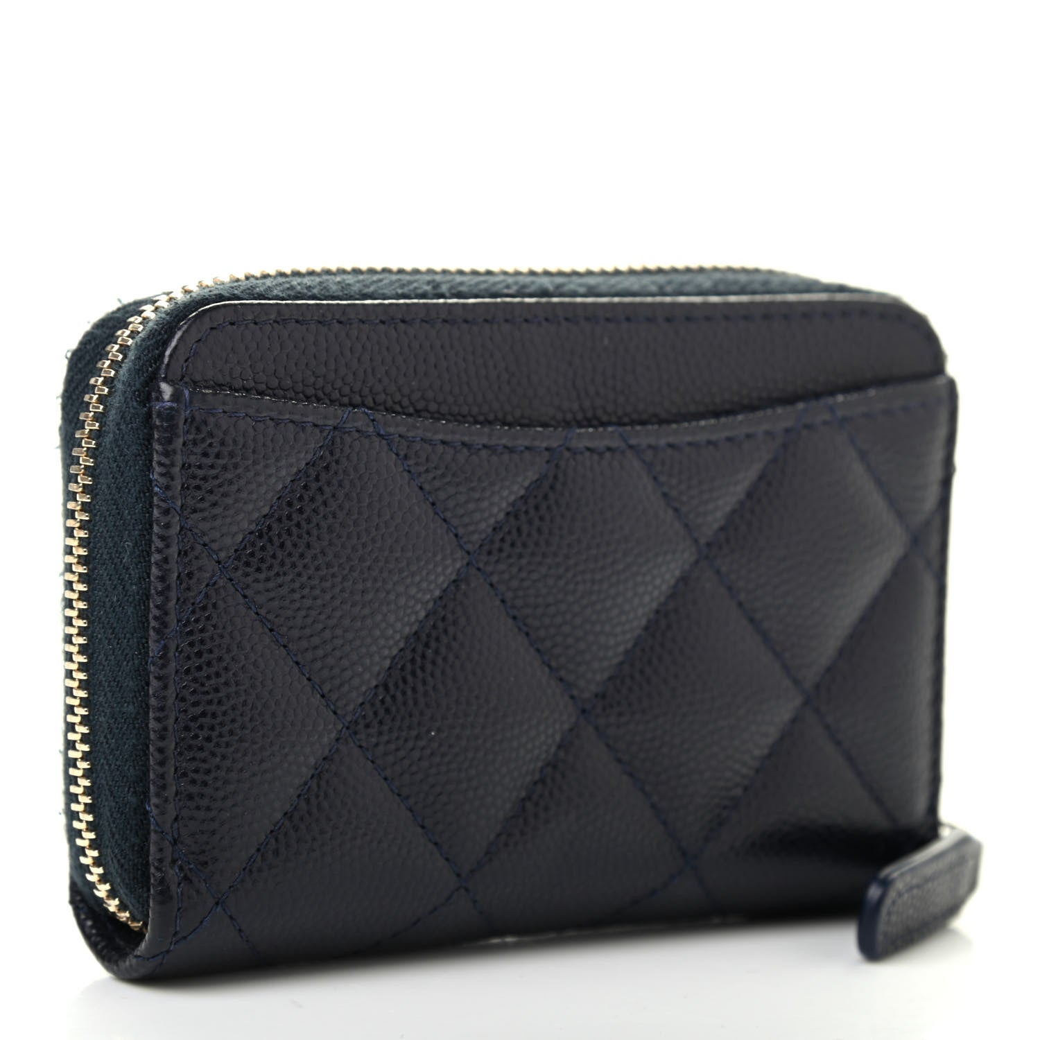 Chanel Caviar Quilted Zip Coin Purse Wallet Dark Blue 3 of 7