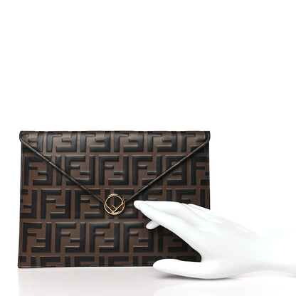 Fendi Vitello Soft F is Fendi Bi-Color FF 1974 Embossed Envelope Pouch Maya Black 2 of 11